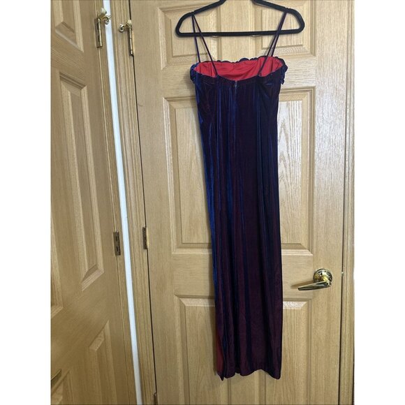 Dollar vintage velvet rose trim slip dress burgundy made in USA size L - Picture 6 of 11